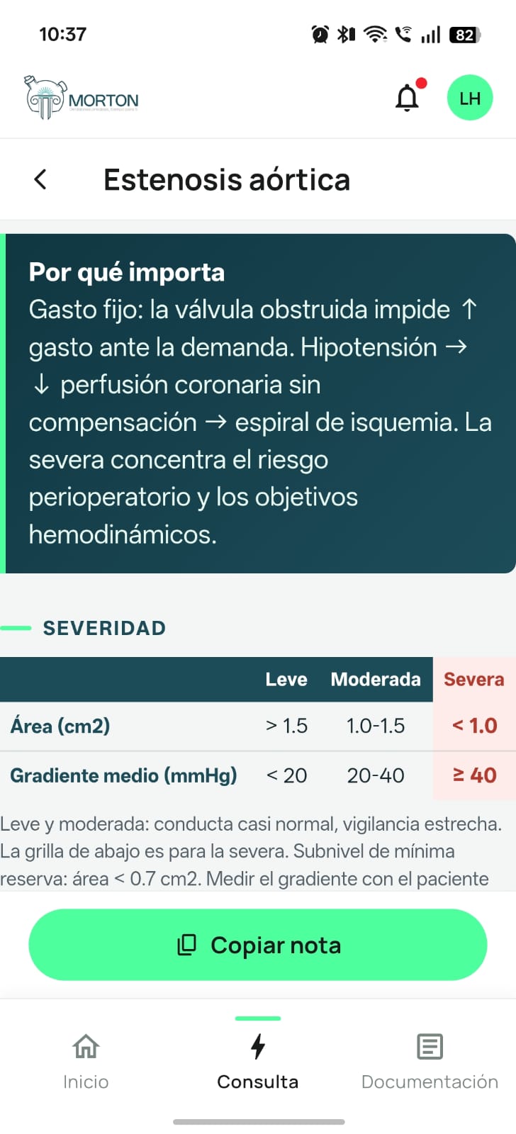 Morton QRef — ficha de Estenosis aórtica: por qué importa y tabla de severidad